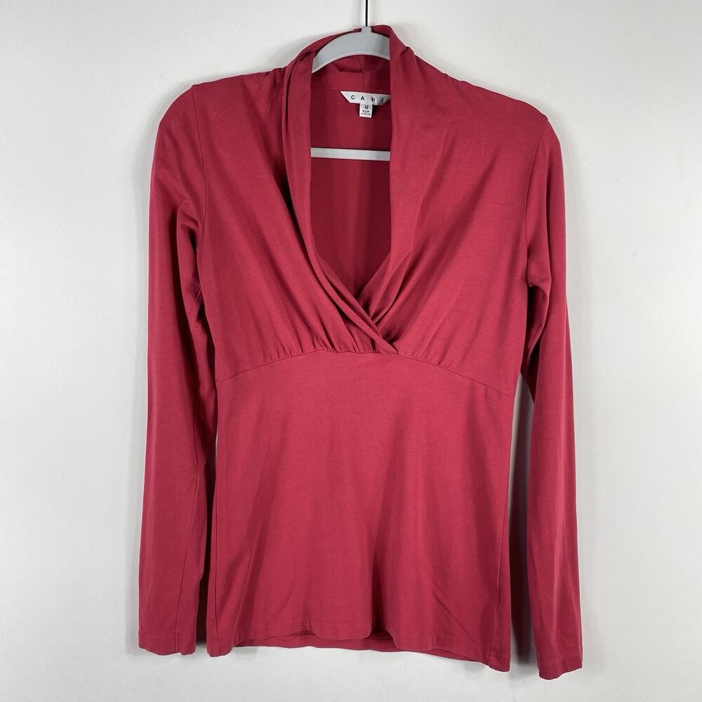 Cabi Top Small Pink Long Sleeve Surplice Casual Stretch